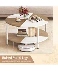 Sugift 31.5 Inch Split-Top Round Coffee Table with Metal Frame and Storage Shelf