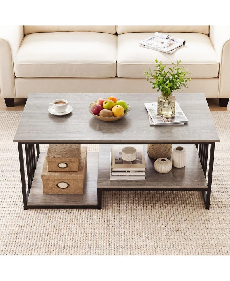 Sugift 43.5 Inch Industrial Coffee Table with 2-Tier Open Storage Shelf