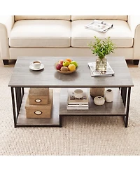 Sugift 43.5 Inch Industrial Coffee Table with 2-Tier Open Storage Shelf