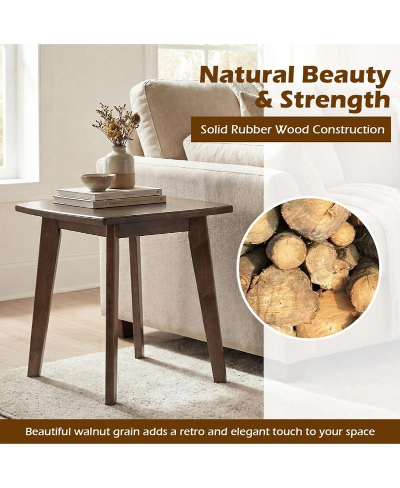 Sugift Solid Rubber Wood Square End Table with Thickened Curved Edge Tabletop