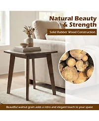 Sugift Solid Rubber Wood Square End Table with Thickened Curved Edge Tabletop