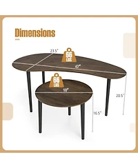 Sugift Mid Century Nesting Tables Set of 2 with Kidney Shaped Top and Rubber Wood Legs