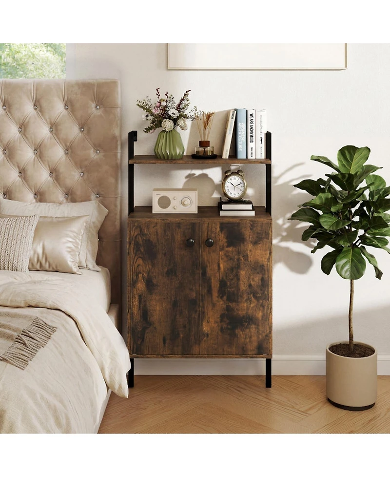 Sugift Wall Mount Bookshelf with 2-Door Storage Cabinet and 2-Tier Open Shelving