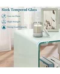 Sugift C-Shaped End Table with Tempered Glass Shelves and Detachable Lockable Wheels