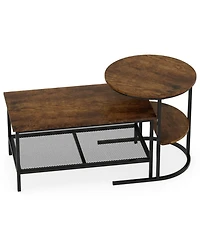 Sugift Industrial 2-Piece Faux Marble Coffee Table and End Table Set with Storage Shelves