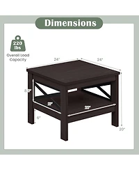 Sugift 2-Tier Square Side Table with Farmhouse X-Frame Legs and Bottom Storage Shelf
