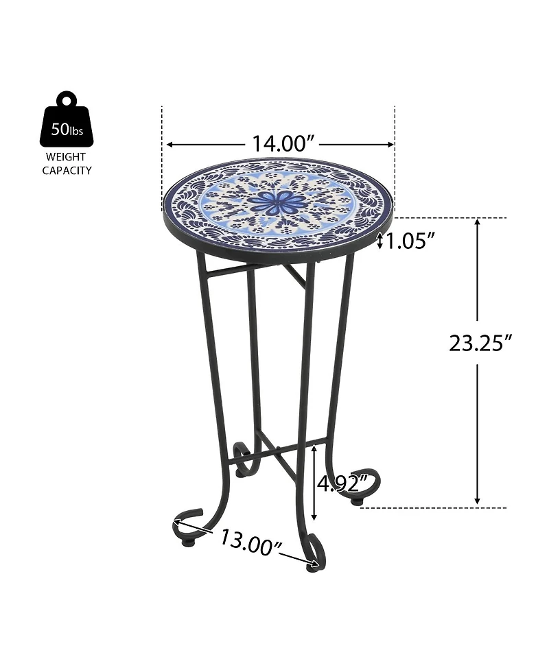 Streamdale Furniture French Country Ceramic Tile Top Outdoor Side Table