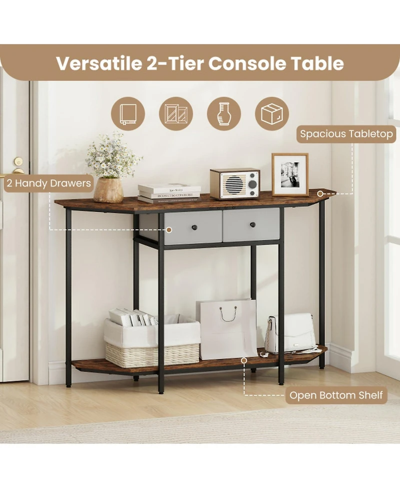 Sugift 51 Inches Console Table with 2 Folding Fabric Drawers and Open Storage Shelf