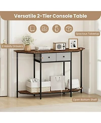 Sugift 51 Inches Console Table with 2 Folding Fabric Drawers and Open Storage Shelf