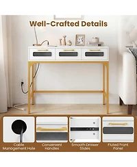 Sugift Led Console Table with Charging Station and 3 Drawers for Living Room and Hallway