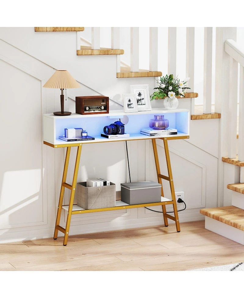Sugift Slim 40 Inches Console Table with Charging Station and App-Controlled Rgb Lights