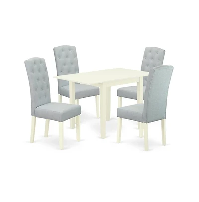 East West Furniture 5-Piece Kitchen Dining Table Set-a Wooden Kitchen Table and 4 Linen Fabric Modern Chairs with Button Tufted Back