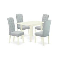 East West Furniture 5-Piece Kitchen Dining Table Set-a Wooden Kitchen Table and 4 Linen Fabric Modern Chairs with Button Tufted Back