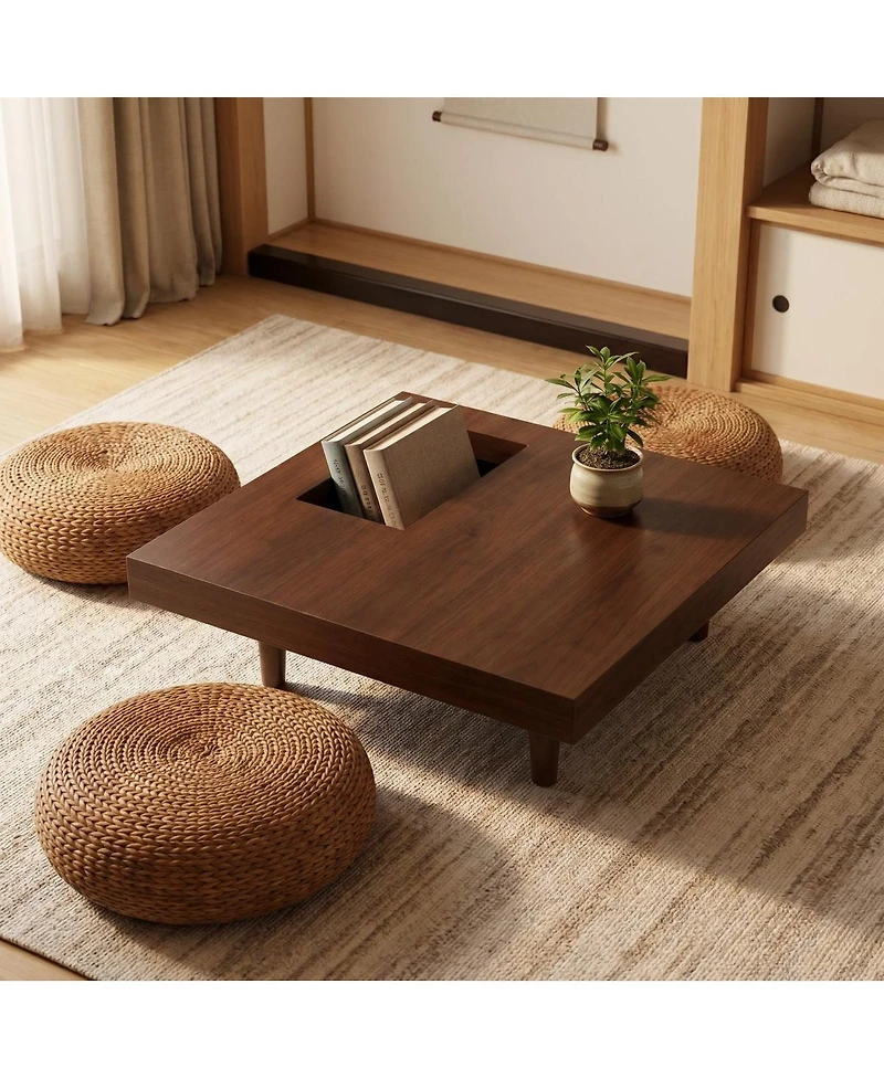 Streamdale Furniture Square Wooden Coffee Table with Storage, 34.5 Inches