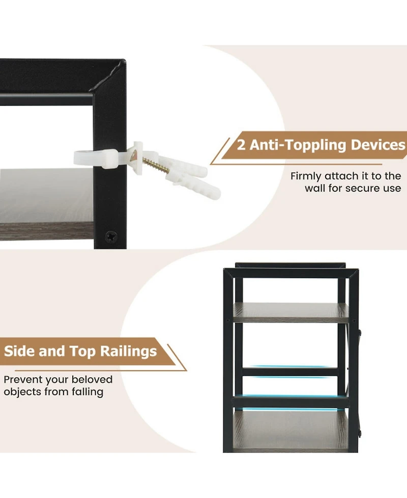 Sugift Narrow 4-Tier Bookshelf with X-Braced Metal Frame and Safety Side Rails