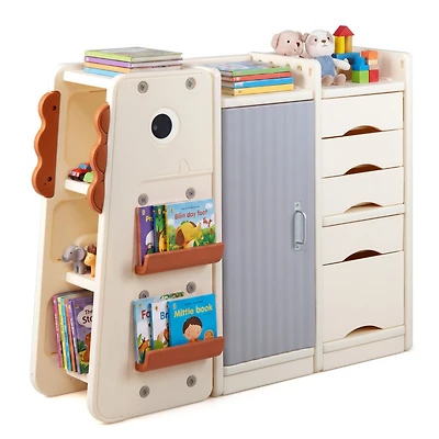 Sugift Kids Toy Storage Organizer 38 Inch Dinosaur Themed Shelf Unit with 5 Removable Bins