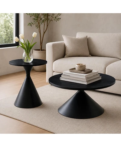 Streamdale Furniture 2-Piece Round Coffee Table Set with Patterned Top and Steel Base