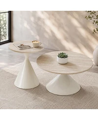 Streamdale Furniture 2-Piece Round Travertine Coffee Table Set
