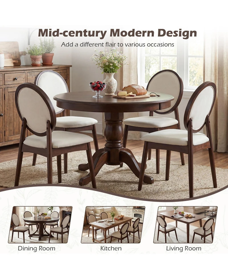 Sugift Upholstered Dining Chairs Set of 2 with Padded Linen Seat and Solid Rubber Wood Frame
