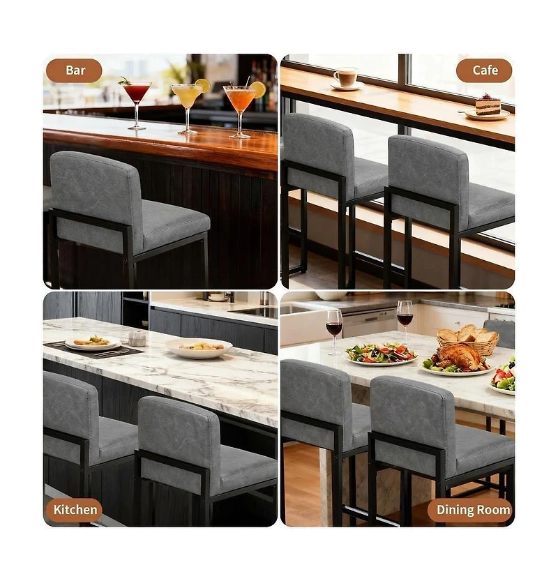 gaomon Set of 2 Bar Stools, Counter Height Bar Chairs with Backrest and Footrest, Faux Leather Modern Barstools for Kitchen Island and Home Bar