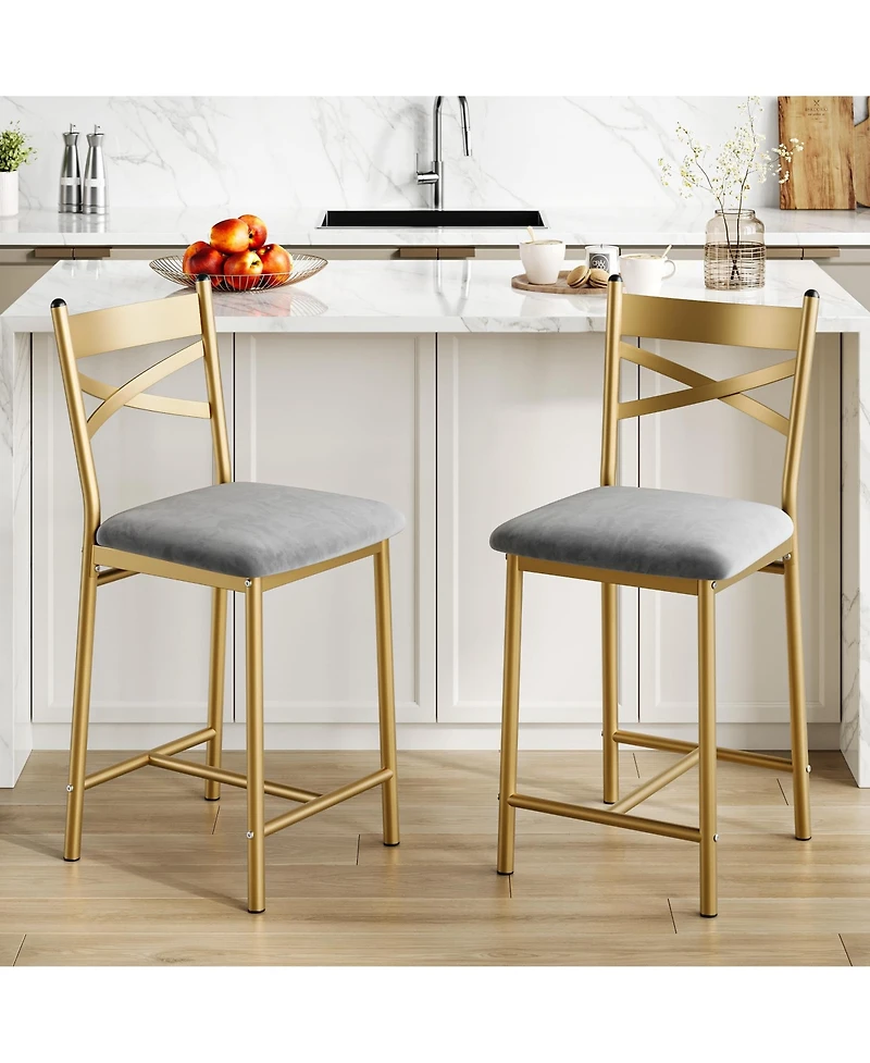 gaomon Set of 6 Bar Stools, 26" Counter Height Metal Dining Chairs with Straight-Line Back, Thick Pu Leather Cushion, Waterproof for Restaurant