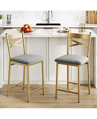 gaomon Set of 6 Bar Stools, 26" Counter Height Metal Dining Chairs with Straight-Line Back, Thick Pu Leather Cushion, Waterproof for Restaurant
