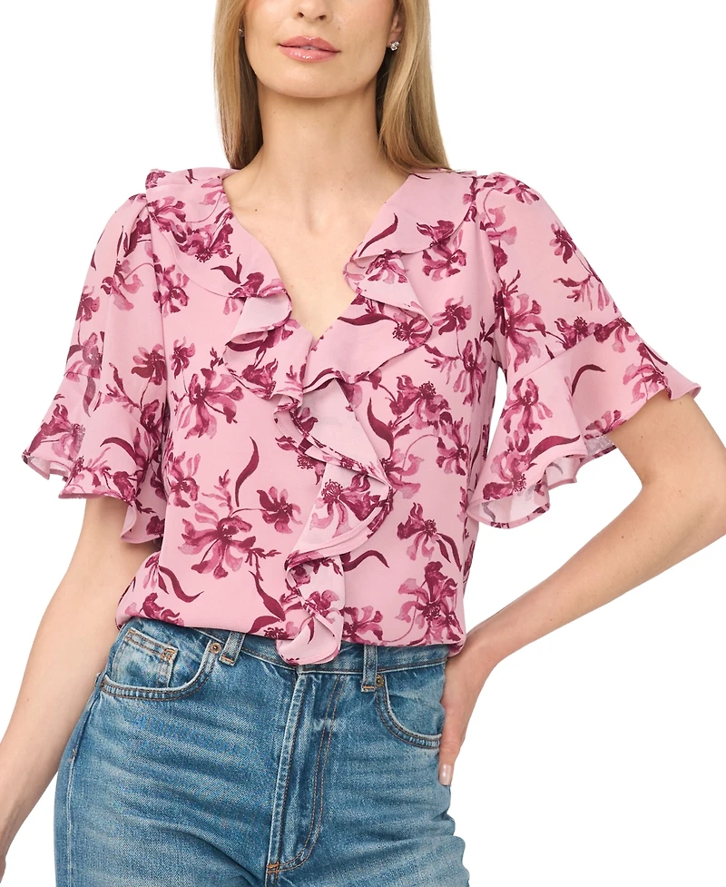 CeCe Women's V-Neck Short-Flutter Sleeve Blouse