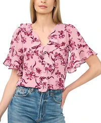 CeCe Women's V-Neck Short-Flutter Sleeve Blouse