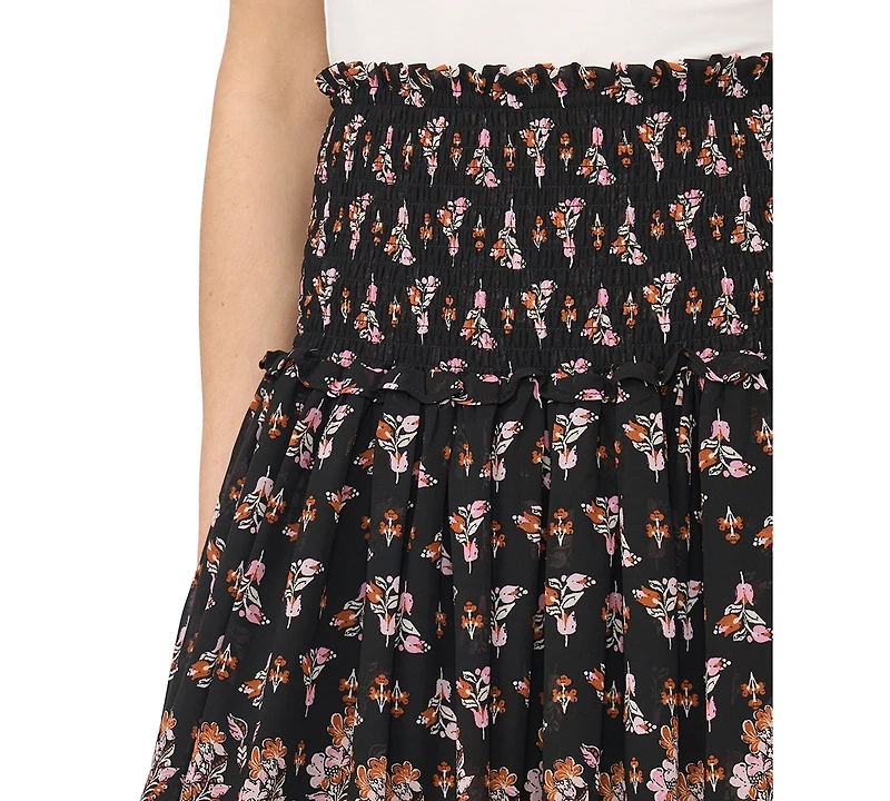 CeCe Women's Smocked Waist A-Line Midi Skirt
