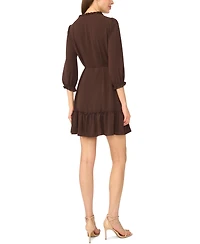 CeCe Women's Ruffle V-Neck 3/4 Sleeve Mini Dress