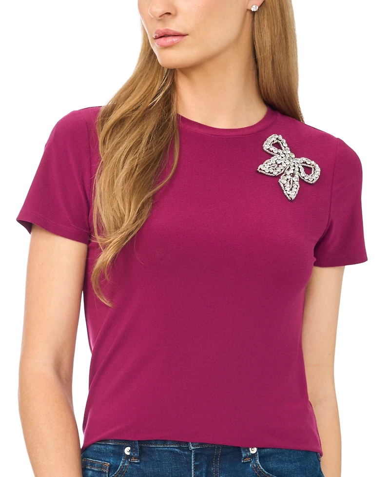 CeCe Women's Embellished Bow Tee
