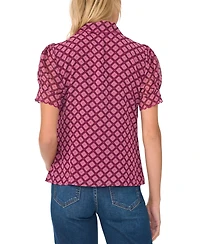 CeCe Women's Short-Sleeve Scallop Trim Button Up Blouse