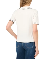 CeCe Women's Contrast-Stitch Short-Sleeve Polo Collared Sweater