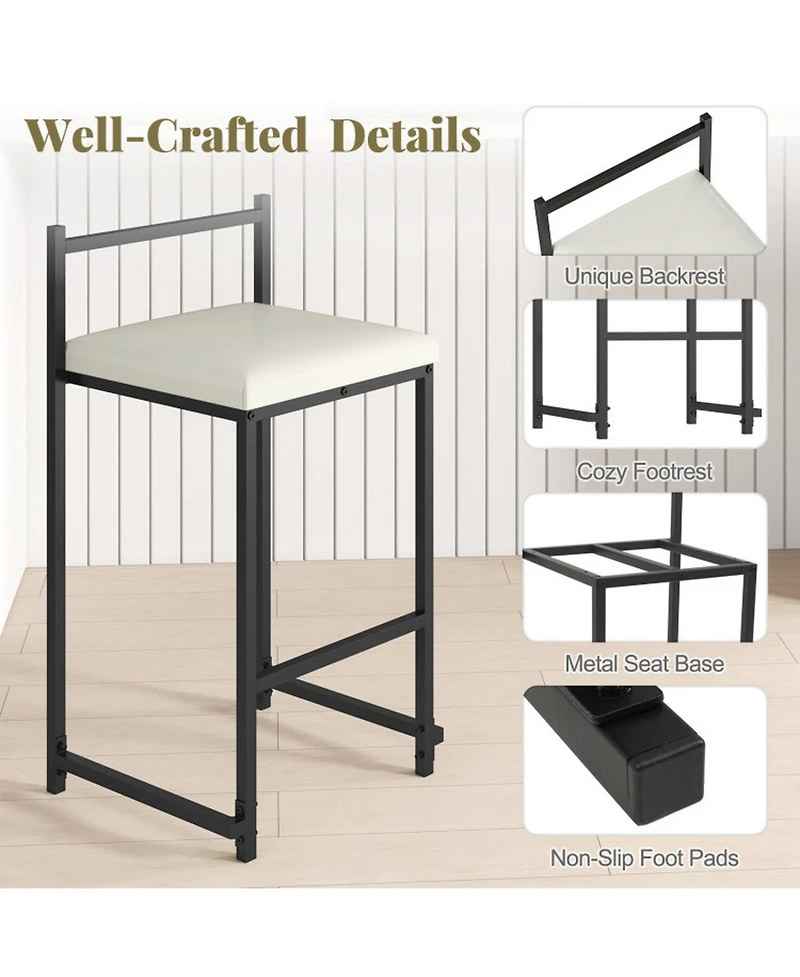 Sugift Set of 2 Stackable Counter Height Bar Stools with Upholstered Seat and Footrest
