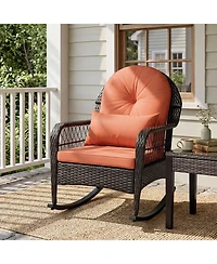 Gymax 2 Piece Outdoor Wicker Rocking Chair 400 Lbs Rocker Chair with Anti-Tip Stoppers