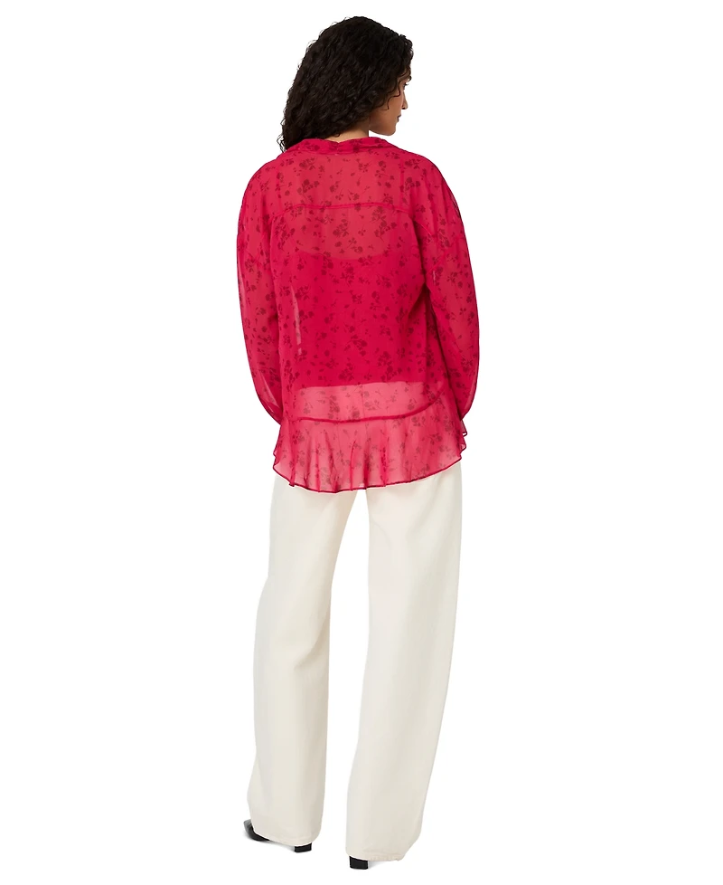 French Connection Women's Marina Long-Sleeve V-Neck Chiffon Top