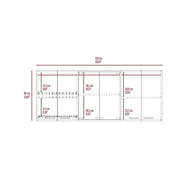 Fm Furniture Verona Wall-Mounted Kitchen Storage Cabinet with Glass Display Doors