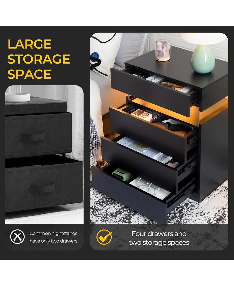 Flynama 4-Drawer Led Nightstand with Rgb Lights
