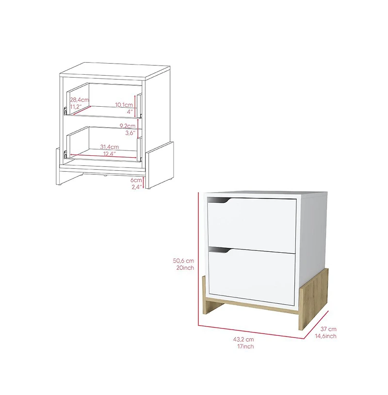 Flynama Macadamia 2-Drawer Nightstand with Sturdy Base