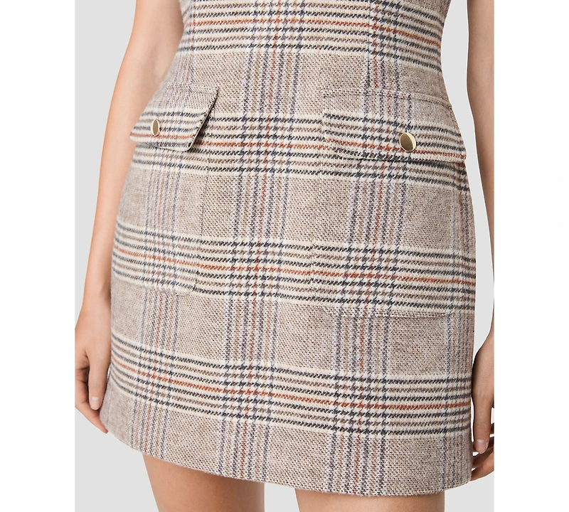 French Connection Women's Sutton Plaid Jewel Neck Sleeveless Mini Dress