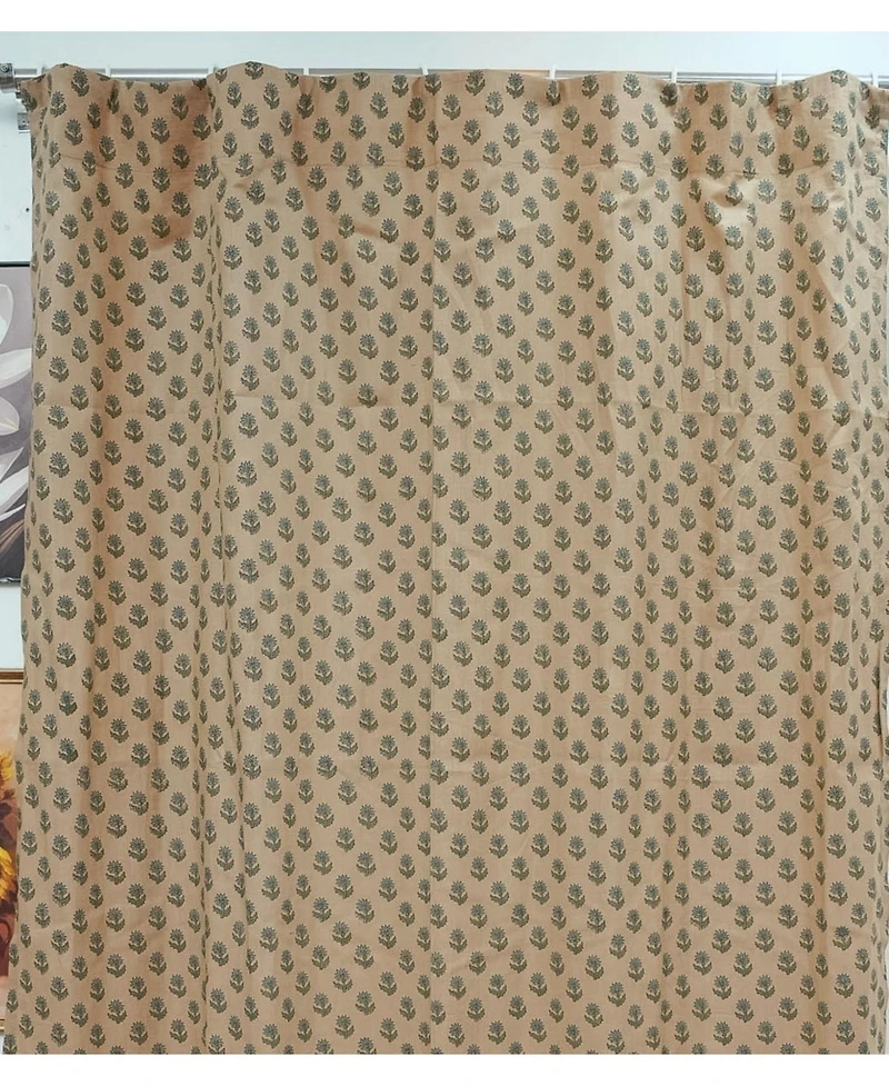 Fabdivine Palak Handmade Bohemian Block Print Viscose Color Linen Window Curtain