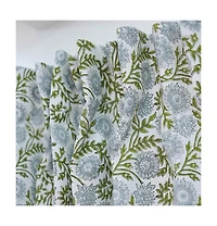 Fabdivine Bohemian Floral Handmade Linen Curtain Nature Block Print Window Panel Rajat