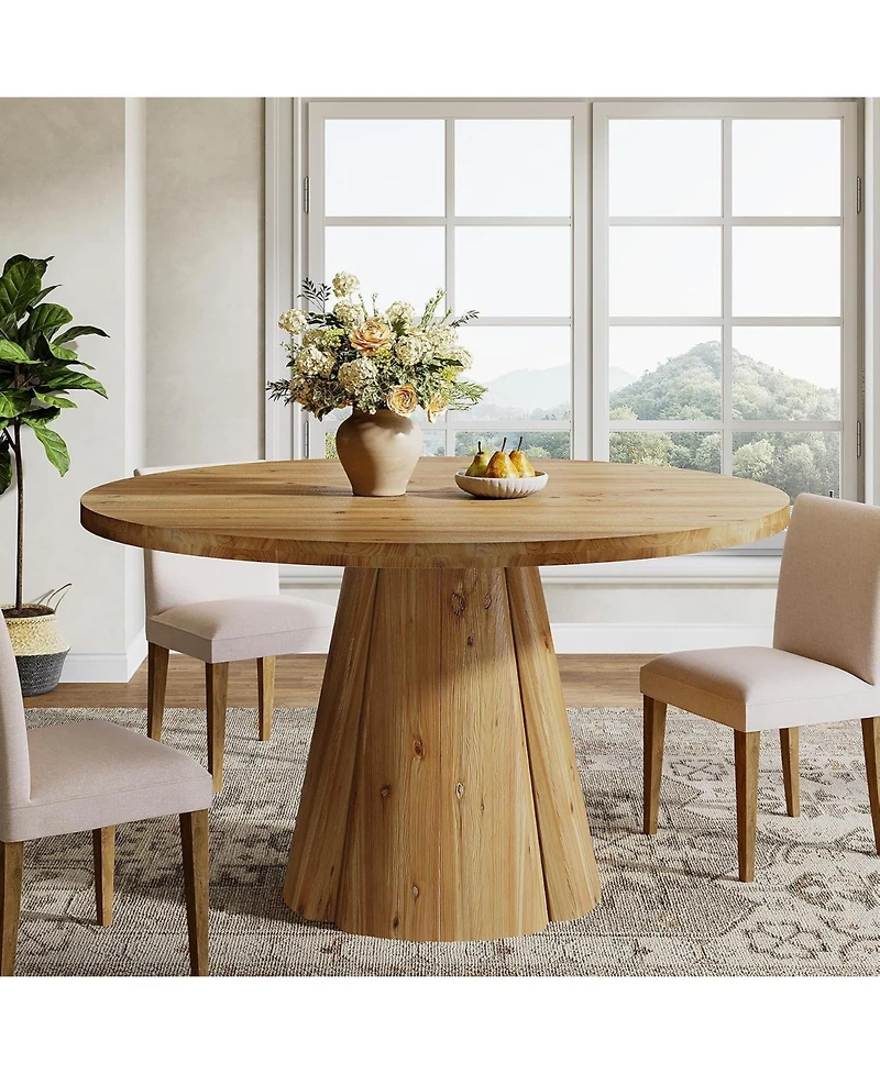 Tribesigns 47.24" Round Solid Wood Dining Table for 6,Farmhouse Kitchen Table with Pedestal Base,4-6 Person Wooden Dinner Table for Dining Room