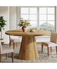 Tribesigns 47.24" Round Solid Wood Dining Table for 6,Farmhouse Kitchen Table with Pedestal Base,4-6 Person Wooden Dinner Table for Dining Room