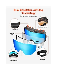 Zeny Ski Goggles, Cylindrical Lens with Revo Coating, Otg Anti fog Snow Goggles for Men Women Youth