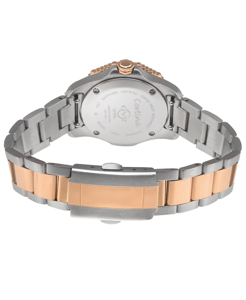 GV2 Women's Cortina Swiss Quartz Two tone Iprg/Ss Stainless Steel Bracelet Diamond Watch