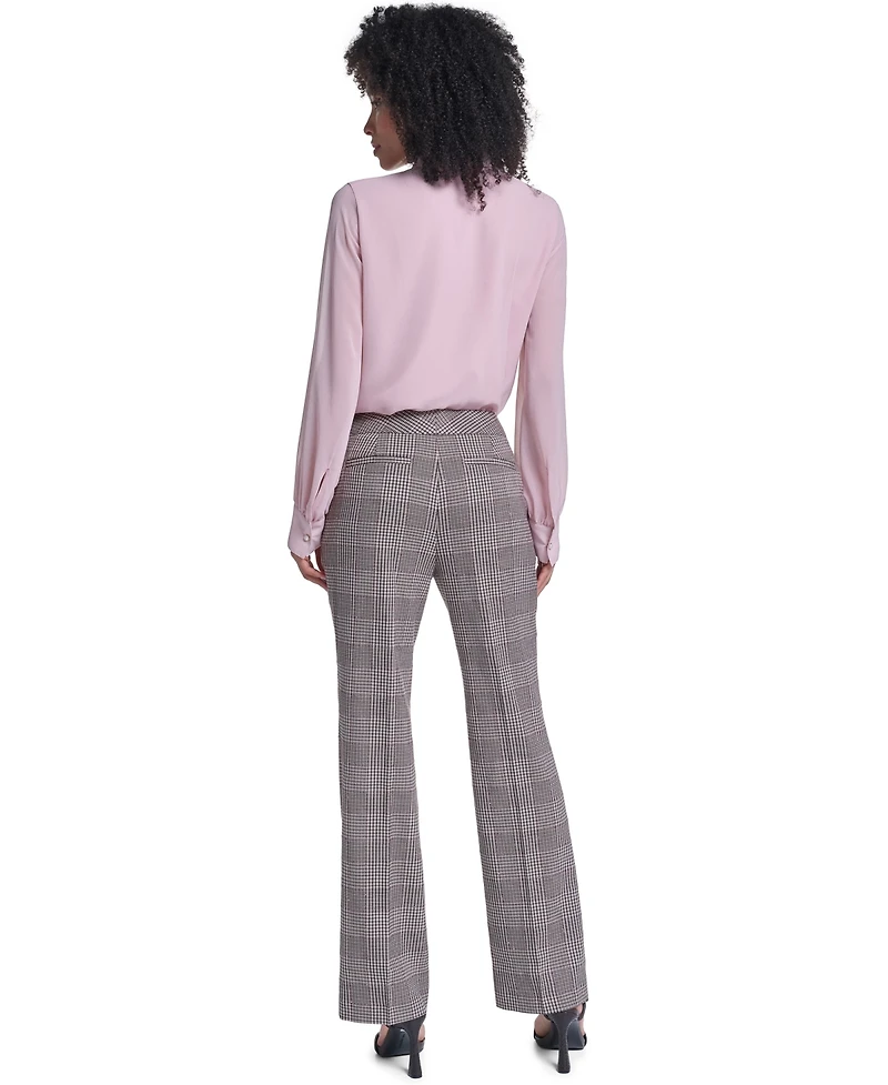 Karl Lagerfeld Paris Women's Plaid Wide-Leg Mid-Rise Dress Pants