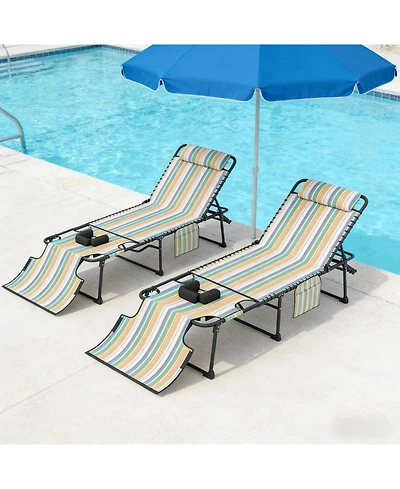 ECHTPeak 2 Piece Folding Chaise Lounge, with Face Hole, 5-Level Reclining Back, with Side Pocket and Headrest, for Beach, Yard, Patio