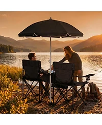 ECHTPeak Outdoor Camping 2-Seat Folding Camp Chair, with Umbrella and Cup Holders, Foldable Beach Chair Set, for Patio, Camping, Backyard