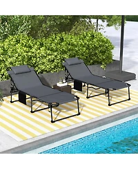 ECHTPeak 2 Piece Folding Chaise Lounge with 5-level Reclining Back, Outdoor Lounge Chair with Side Pocket and Headrest for Beach, Yard, Patio